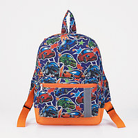 Рюкзак на молнии, наружный карман, светоотражающая полоса, цвет синий/оранжевый