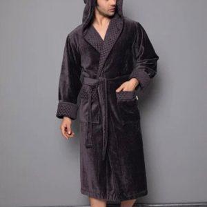 Мужской банный халат с капюшоном. Велюр-махра. Турция