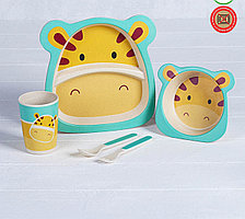 Набор детской посуды из бамбука «Жирафик», 5 предметов: тарелка, миска, стакан, столовые приборы