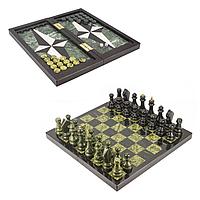 Настольная игра Шахматы Шашки Нарды 3 в 1 из камня змеевик мрамор 118789