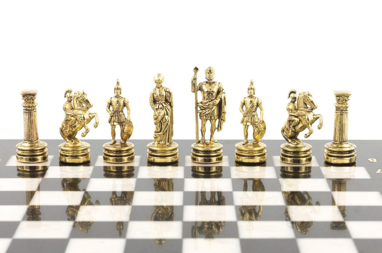 Шахматный набор "Римляне" доска 28х28 см мрамор змеевик фигуры цвет золото-серебро / Шахматы подарочные / - фото 3 - id-p80872118