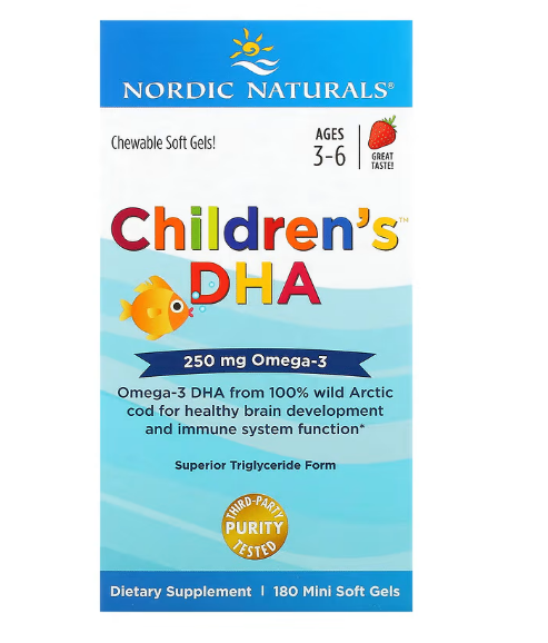 Nordic Naturals, Children's DHA, ДГК для детей, со вкусом клубники, для детей 3 6 лет, 250 мг, 180 мини-капсул - фото 1 - id-p107410727