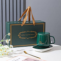 Зеленая Кружка - Подарочный чайный набор : кружка, крышка, ложка и подставка с подогревом.