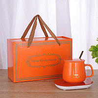 Оранжевая Кружка - Подарочный чайный набор : кружка, крышка, ложка и подставка с подогревом.