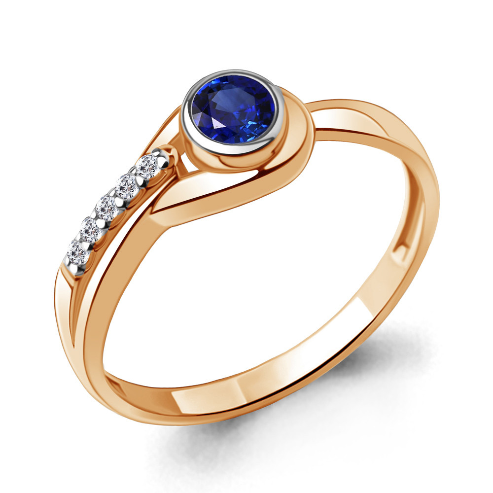 Серебряное кольцо  Фианит  Наносапфир Aquamarine 67433АБ.6 позолота коллекц. Клеопатра