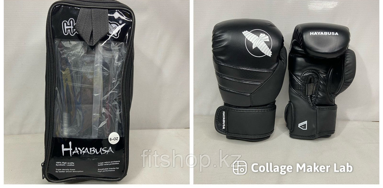 Боксерские перчатки Hayabusa ( PU )  цвет черный, серый 6-12oz