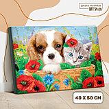 Картина по номерам на холсте с подрамником «Котенок и щенок» 40×50 см, фото 2