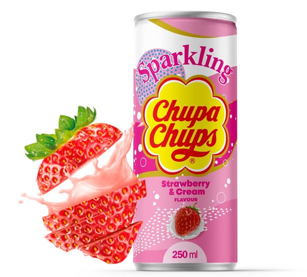 Напиток газ Chupa Chups КЛУБНИКА со сливками 250ml Корея (24шт-упак)