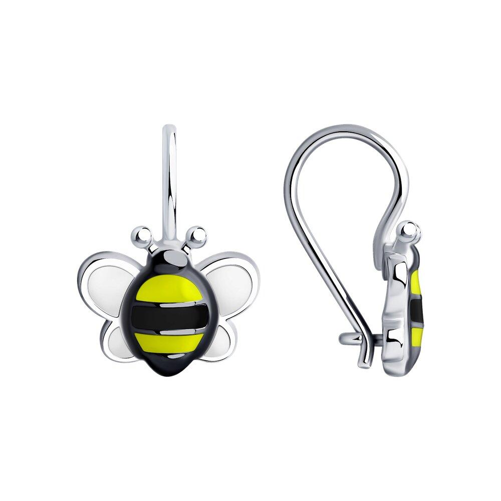 Серьги из серебра с эмалью SOKOLOV 94024044 серебро с родием, с французким замком, фото 1