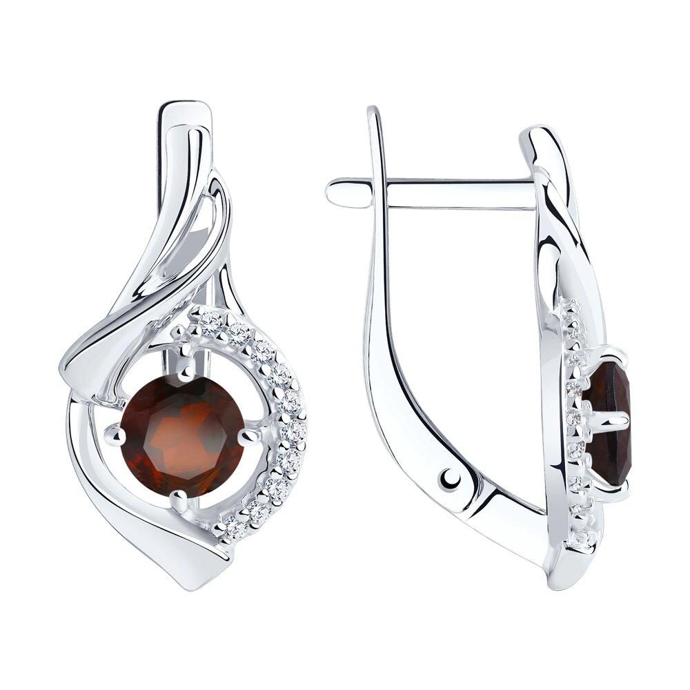 Серьги из серебра с гранатами и фианитами Diamant 94-320-00379-2 серебро с родием, фото 1