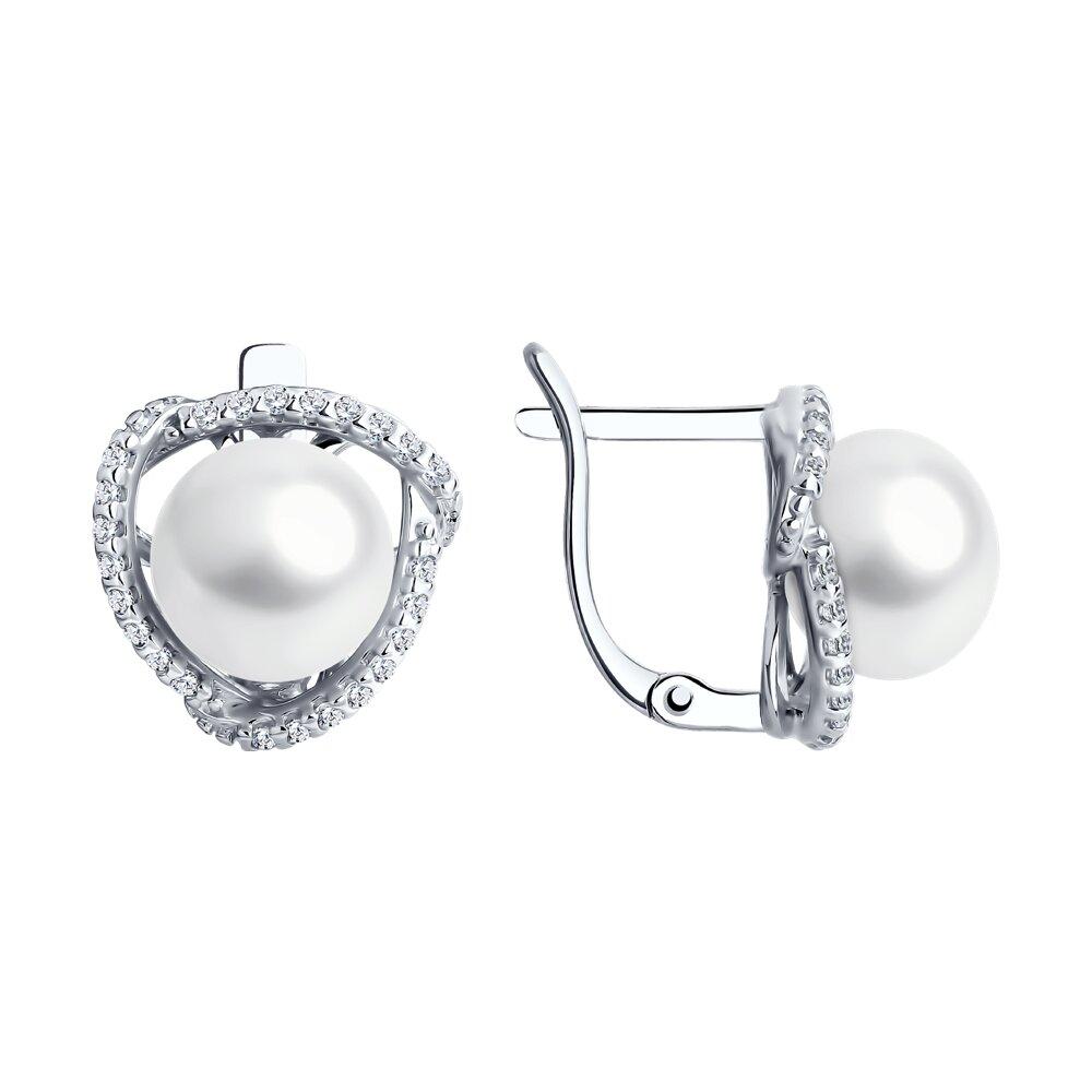 Серьги из серебра с жемчугом и фианитами 94-320-01922-1, фото 1