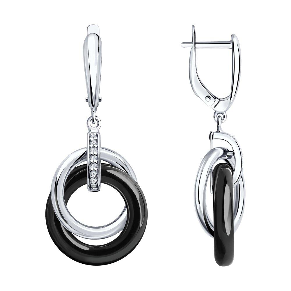 Серьги из серебра с керамическими вставками и фианитами  94025853  вставка  , с английским замком коллекц., фото 1