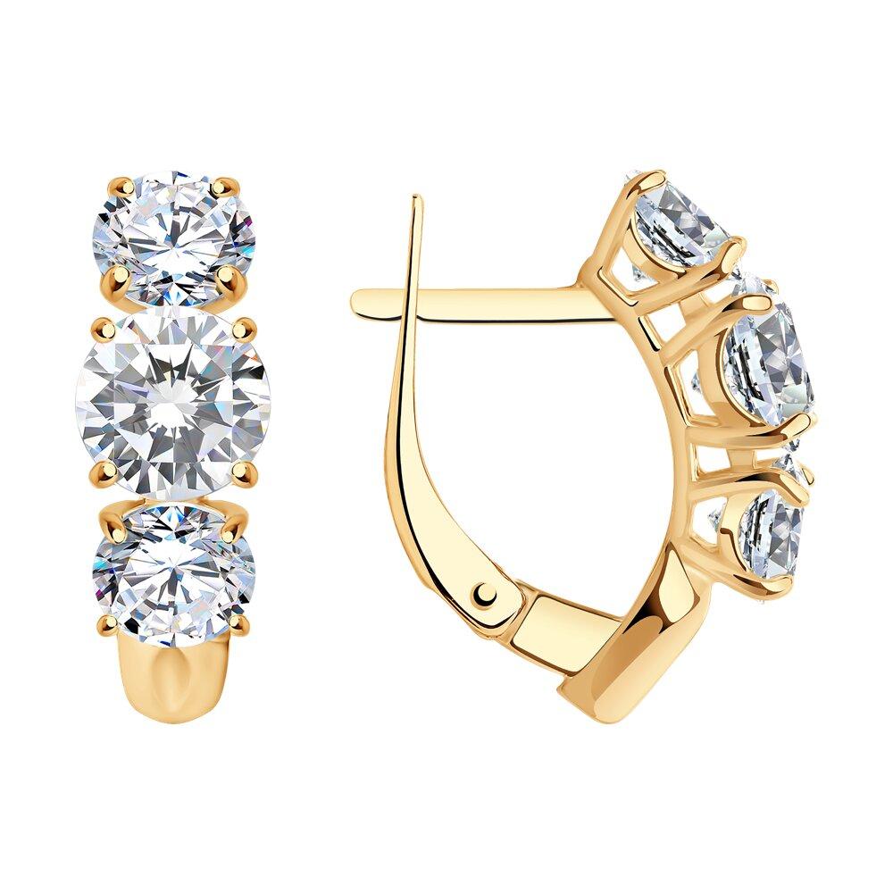 Серьги из золочёного серебра с фианитами SOKOLOV 93020888 серебро с позолотой, с английским замком, фото 1