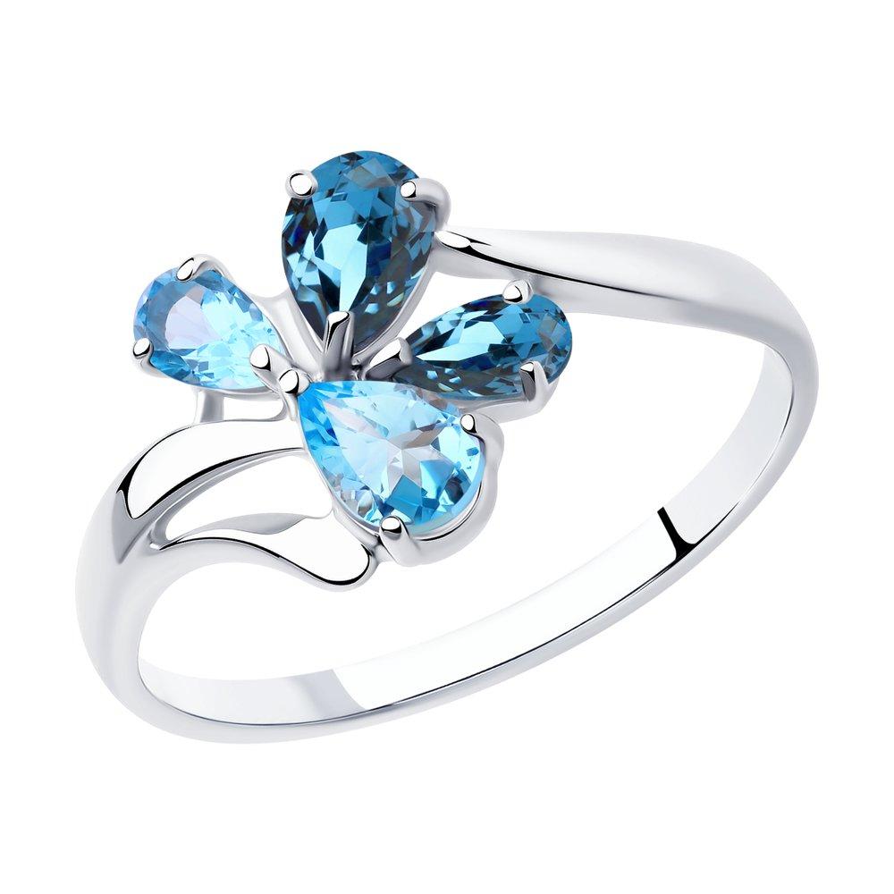 Кольцо из серебра с голубыми и синими топазами SOKOLOV 92011824 покрыто родием - фото 1 - id-p62249625