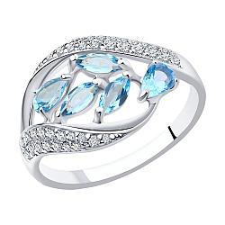 Кольцо из серебра с голубыми топазами и фианитами SOKOLOV 92011363 покрыто  родием