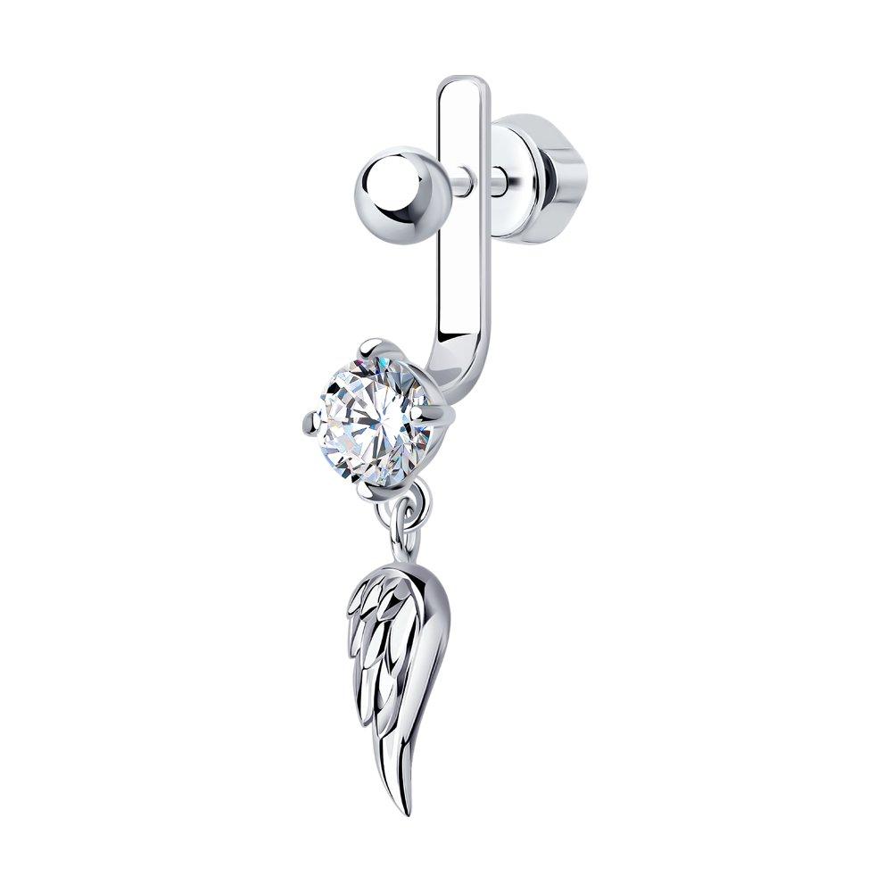 Серьга из серебра с фианитом SOKOLOV 94170165 покрыто родием, коллекц. Серебро
