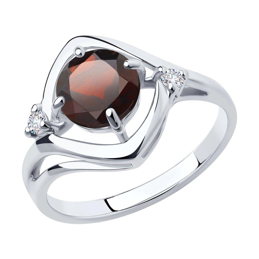 Кольцо из серебра с гранатом и фианитами Diamant 94-310-00603-3 покрыто  родием
