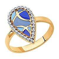 Кольцо из золочёного серебра с фианитами и эмалью Diamant 93-110-01582-1 позолота