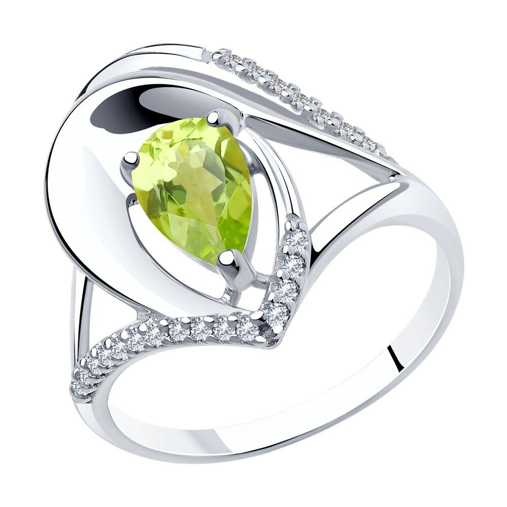 Кольцо из серебра с хризолитом и фианитами Diamant 94-310-00607-1 покрыто  родием