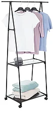 Напольная вешалка для одежды на колесах, металлическая вешалка, органайзер для хранения вещей, черная, фото 3
