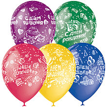 Воздушные шары,  25шт., M12/30см, Поиск "С Днем Рождения", пастель+декор, растровый рисунок