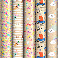 Упаковочная бумага крафт 70*100см, ArtSpace "Веселый праздник", 70г/м2, ассорти 5 дизайнов