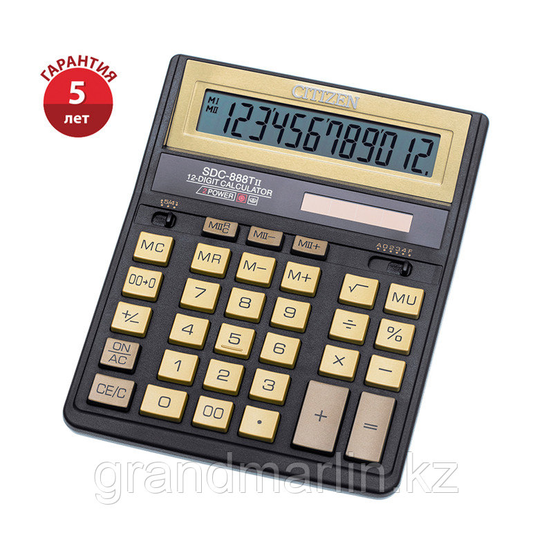 Калькулятор настольный Citizen SDC-888TIIGE, 12 разрядов, двойное питание, 158*203*31мм, черный/золо