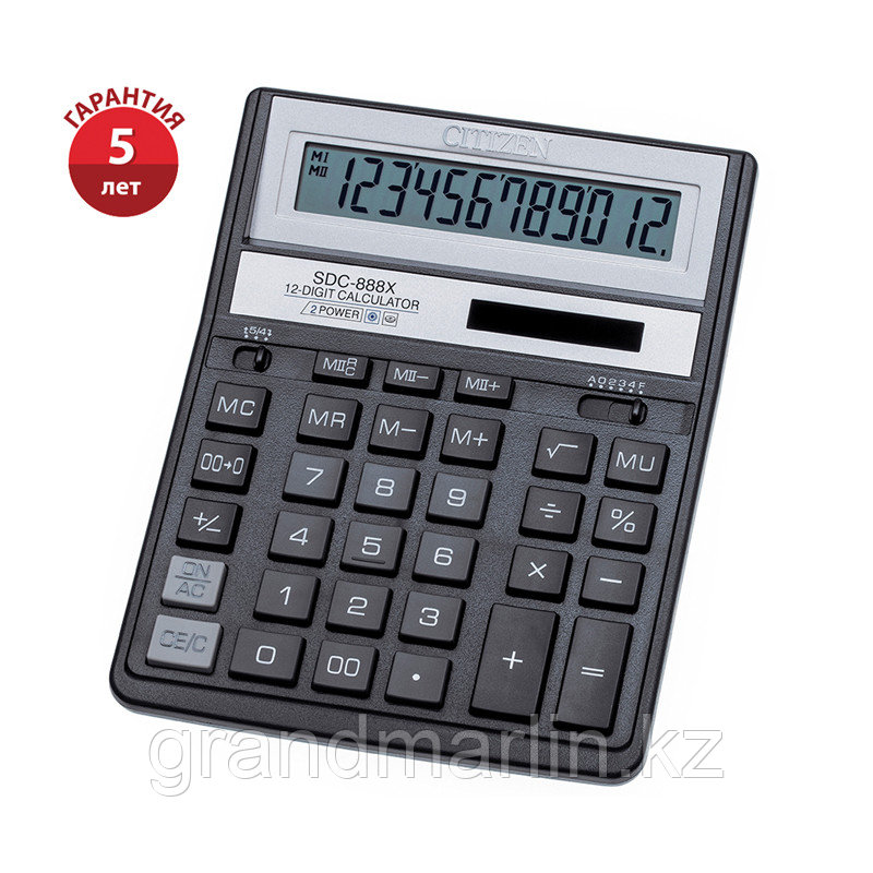 Калькулятор настольный Citizen SDC-888XBK, 12 разрядов, двойное питание, 158*203*31мм, черный - фото 1 - id-p107441131