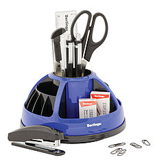 Настольный набор Berlingo BR, 9 предметов, вращающийся, черный/голубой