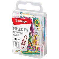 Скрепки Berlingo 28мм 100шт/уп, цветные, в пластик. коробочке