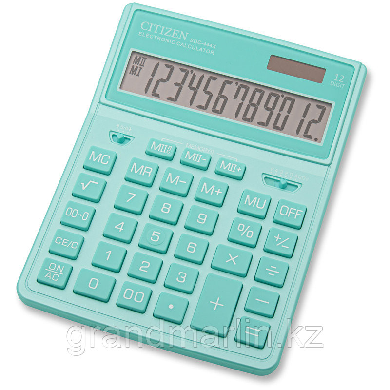 Калькулятор настольный Citizen SDC444XRGNE, 12 разрядов, двойное питание, 155*204*33мм, бирюзовый - фото 1 - id-p107441134