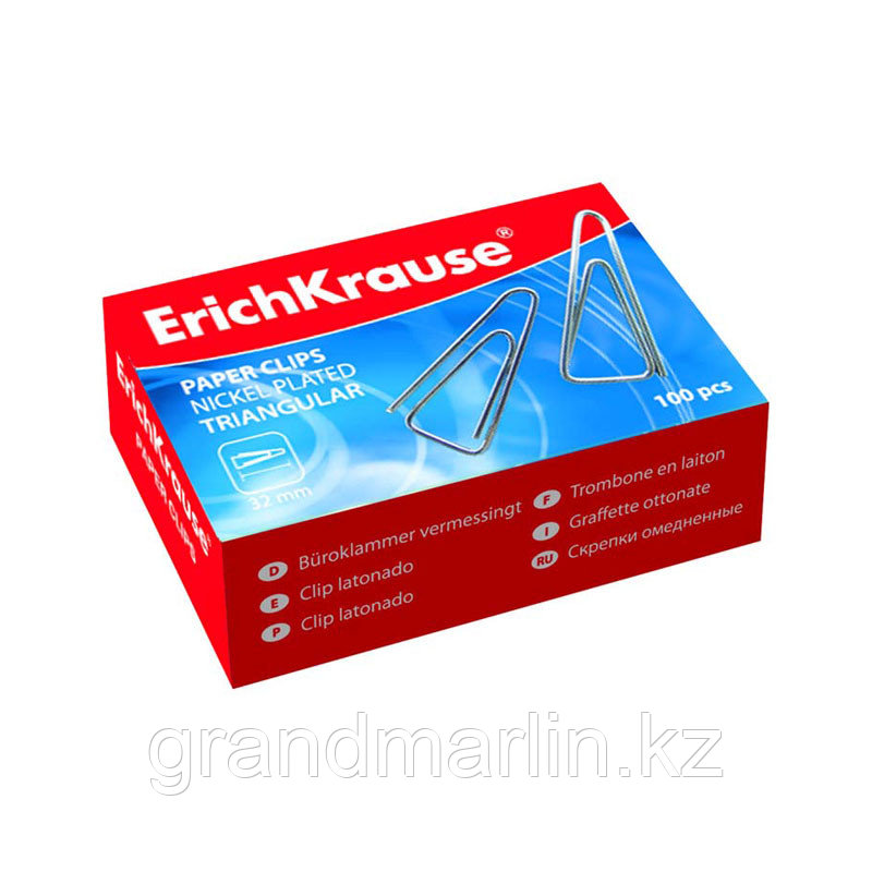 Скрепки Erich Krause 32мм 100шт/уп, никелированные треугольные, карт. упак. - фото 2 - id-p107441453