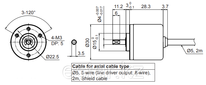 Инкрементальный энкодер с выступающим валом 4мм, E30S4-200-3-T-24, фото 2