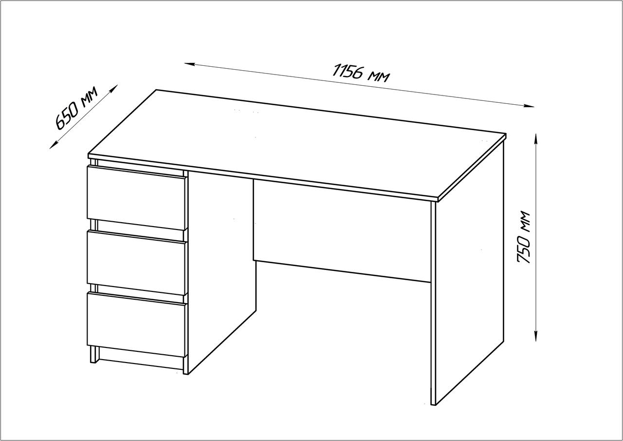 Письменный стол КАСТОР с 3-мя ящиками, 116х65 см белый - фото 4 - id-p107457647