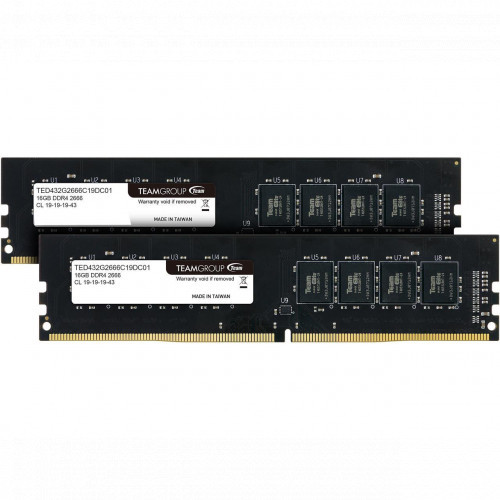 Оперативная память 32GB Kit (2x16GB) 2666MHz DDR4 Team Group ELITE PC4-21300 CL19 TED432G2666C19DC01