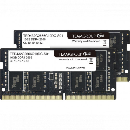 Оперативная память для ноутбука 32GB Kit (2x16GB) DDR4 2666Mhz Team Group ELITE PC4-21300 CL19 SO-DIMM