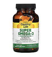 Country life супер омега-3, концентрированный препарат, 60 мягких желатиновых капсул