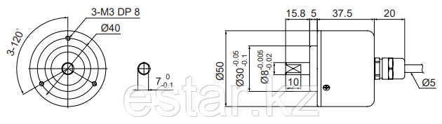 Инкрементальный энкодер с выступающим валом 8мм, E50S8-100-3-T-24, фото 2
