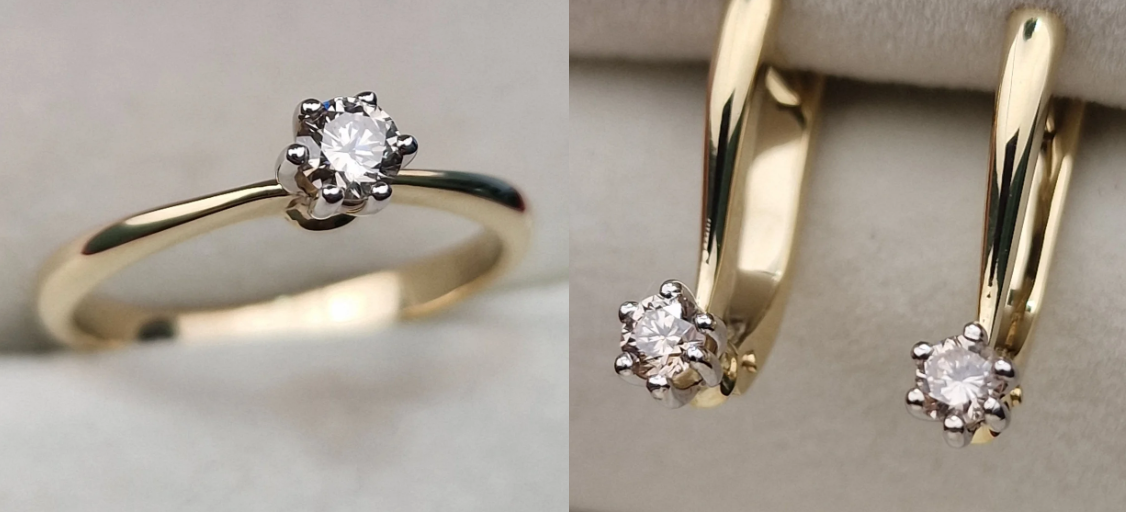 Золотой набор с бриллиантами (кольцо 0,17Сt VS1/J VG-Cut ,серьги 0.32 Ct SI1-VS2/K )