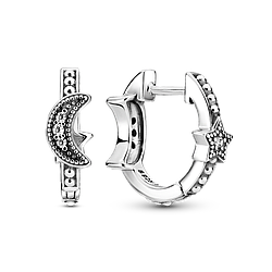 Серебряные серьги-круг, серьги-кольца, серьги-конго Пандора Pandora, 1,5*1.5 см