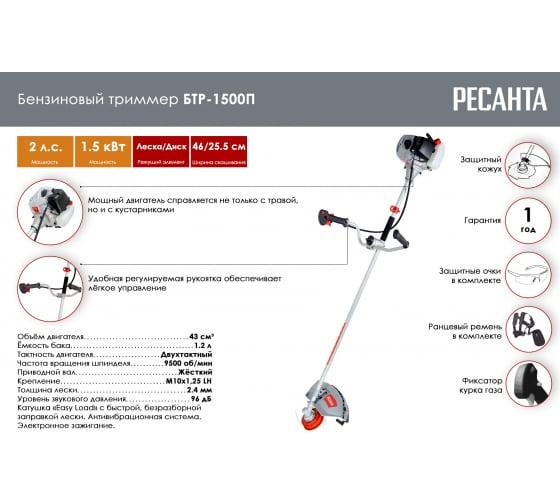 Бензиновый триммер Ресанта БТР-1500П 70/2/37 - фото 8 - id-p107462926