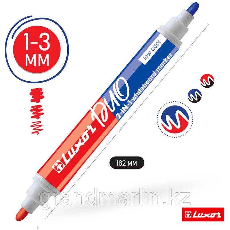 Маркер для белых досок двухсторонний Luxor "Duorite" синий/красный, пулевидный, 1-3мм - фото 3 - id-p105276856