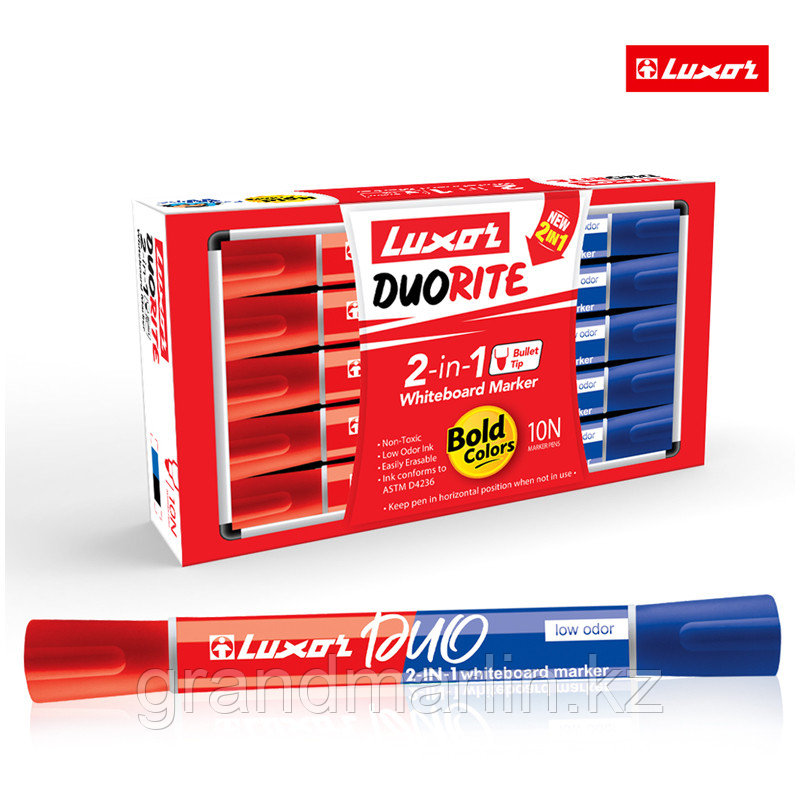 Маркер для белых досок двухсторонний Luxor "Duorite" синий/красный, пулевидный, 1-3мм - фото 6 - id-p105276856