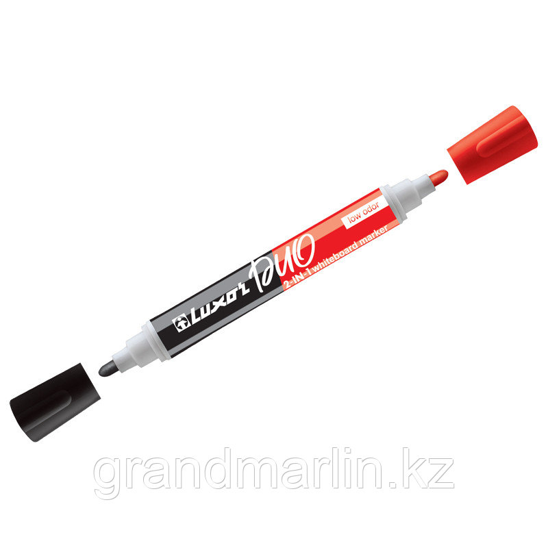 Маркер для белых досок двухсторонний Luxor "Duorite" черный/красный, пулевидный, 1-3мм