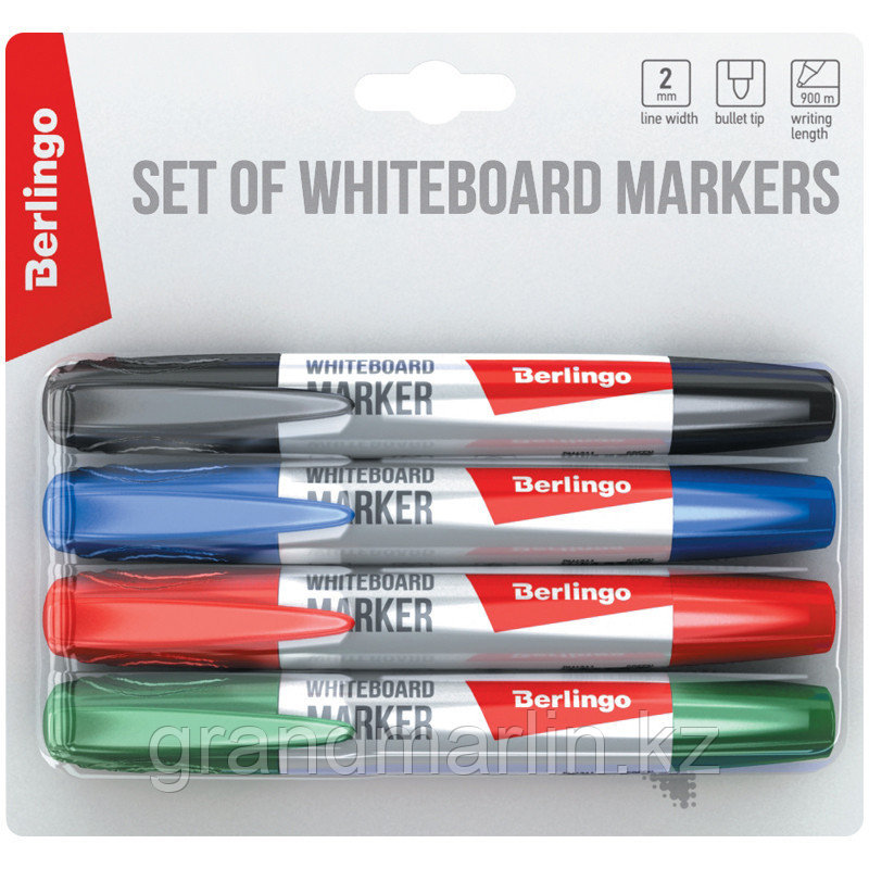 Набор маркеров для доски Berlingo, 4 цвета в уп, 2мм, круглый наконечник