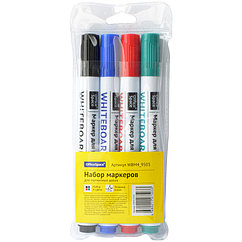 Набор маркеров для доски OfficeSpace, 4 цвета в уп, 2,5мм, пулевидный