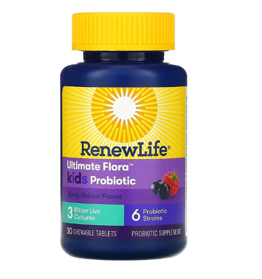 Renew Life, Ultimate Flora, пробиотик для детей, ягодный вкус, 3 млрд живых культур, 30 жевательных таблеток - фото 2 - id-p107464490