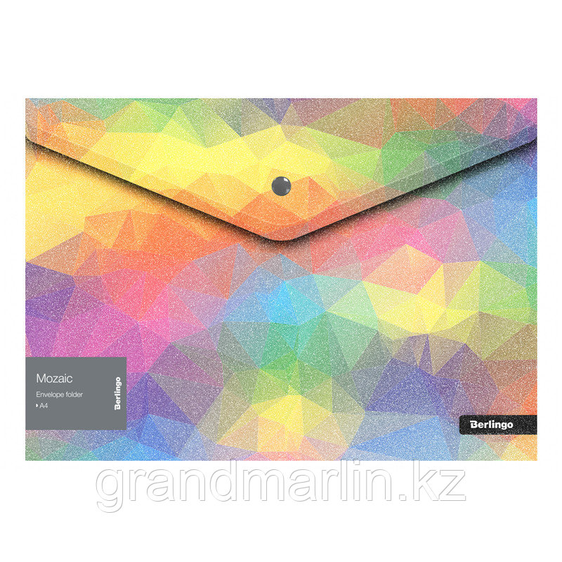 Папка-конверт на кнопке Berlingo "Mozaic" А4, 180мкм, с рисунком, глиттер-эффект