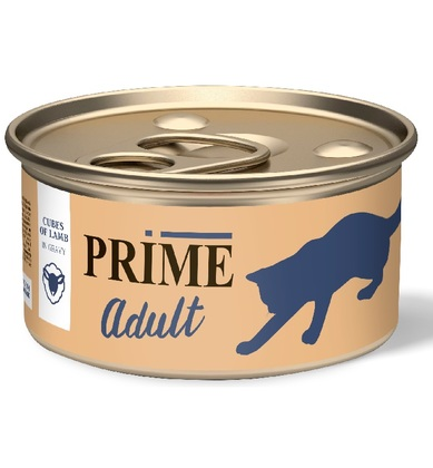 Prime ADULT консервы для кошек ягненок кусочки в соусе, 75гр