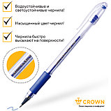 Ручка гелевая Crown "Hi-Jell Grip" синяя, 0,5мм, грип, фото 4